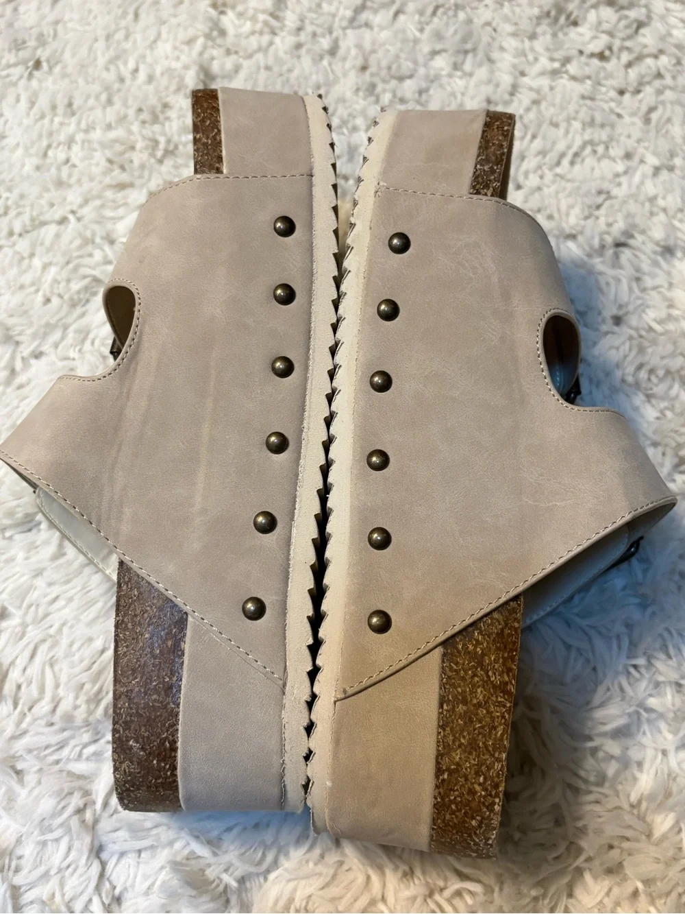 Altar'd State Serenna Platform Sandals Tan Double Buckle Slide Footbed Chunky